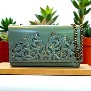 Patricia Nash Filagree Giada Leather Crossbody Shoulder Sage Green Tooled
